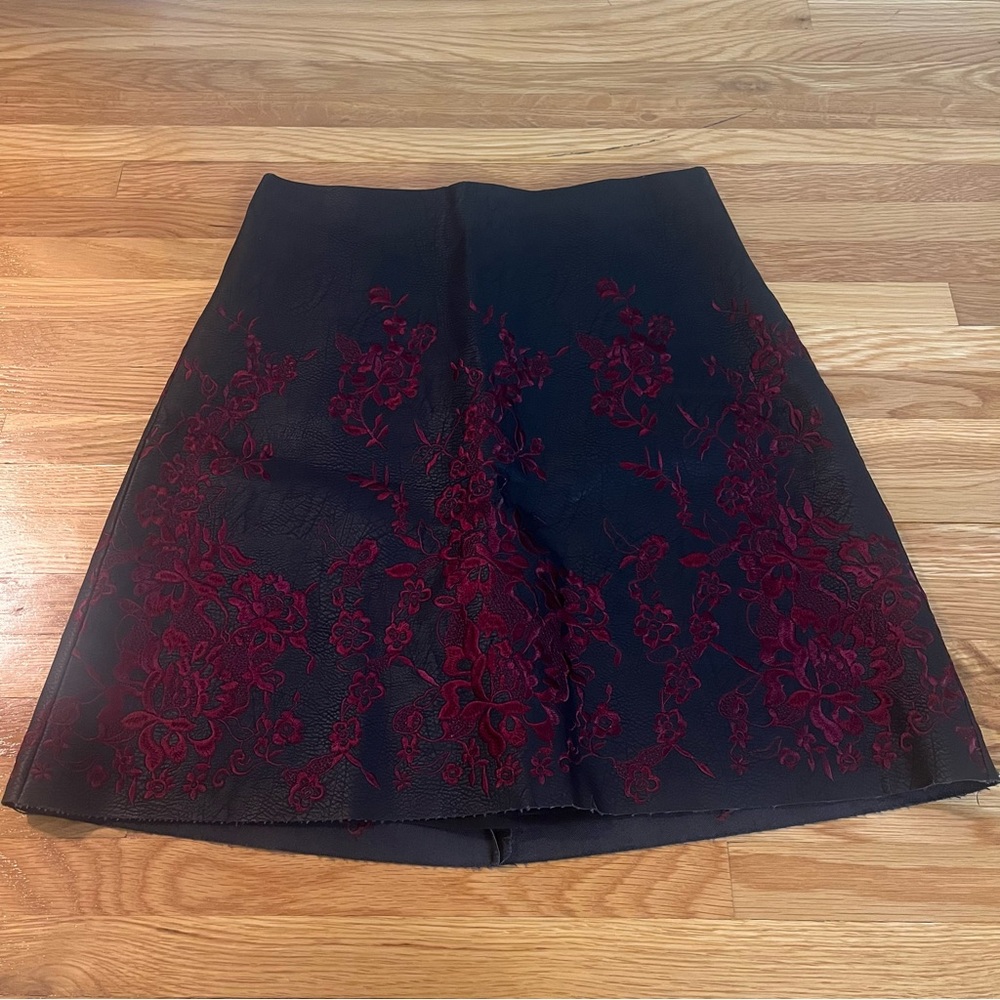 CLUB MONACO Black Leather Floral Embroidery